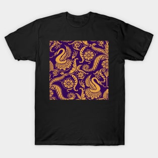 Gold on Royal Purple Classy Medieval Damask Swans T-Shirt